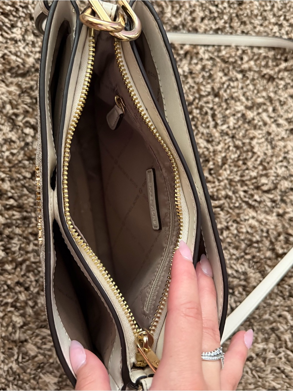 Michael Kors Cream and Light Gray Logo Crossbody Bag - Picture 3 of 5